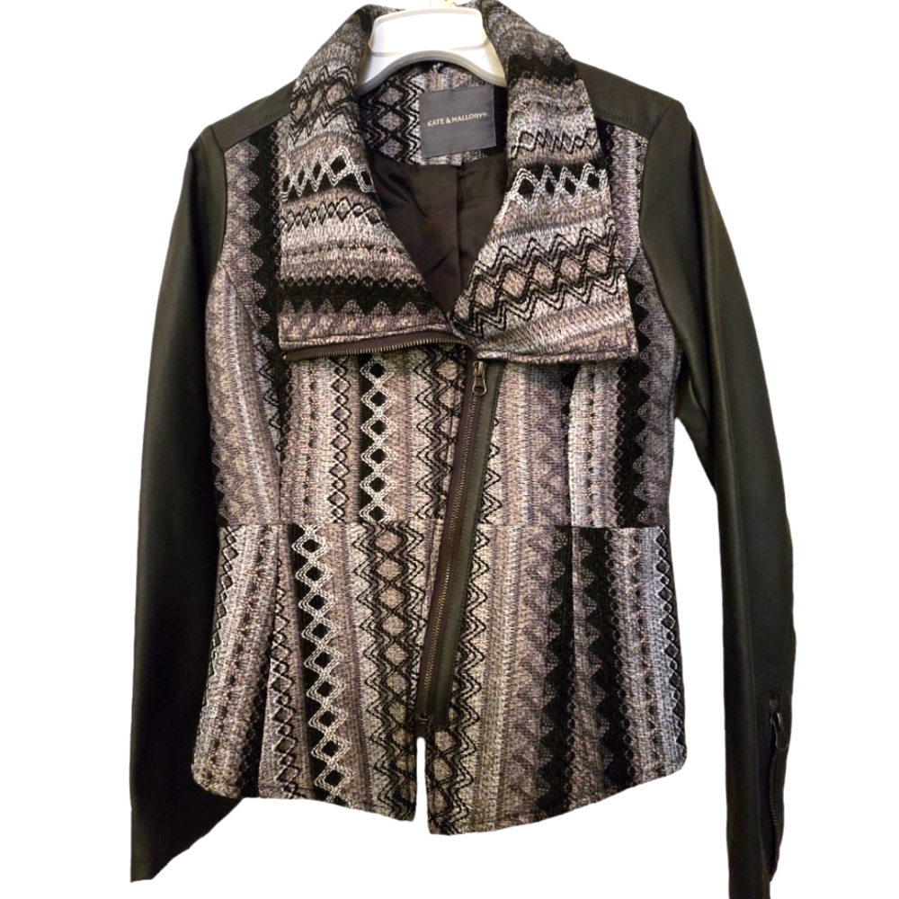 Kate and Mallory Boho Aztec Moto Asymmetrical front zip jacket